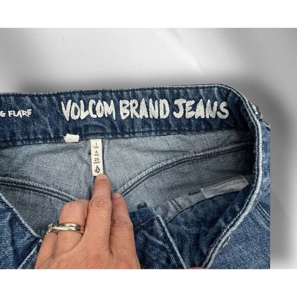 Vintage 90s Volcom Wide Leg Flare High Rise Flare Denim Jeans Women’s Size 1 - Picture 3 of 16